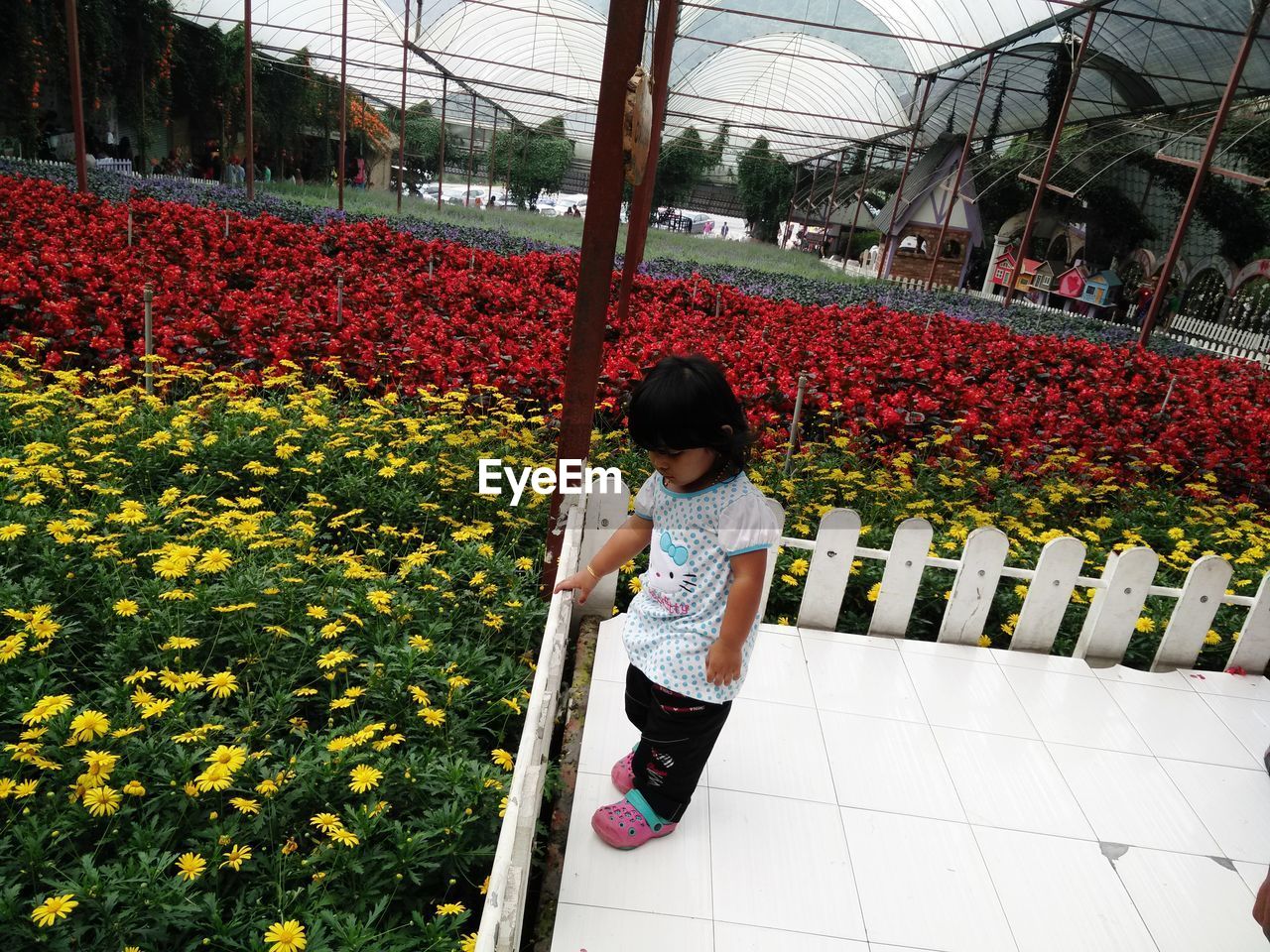 FULL LENGTH OF WOMAN STANDING BY FLOWERS