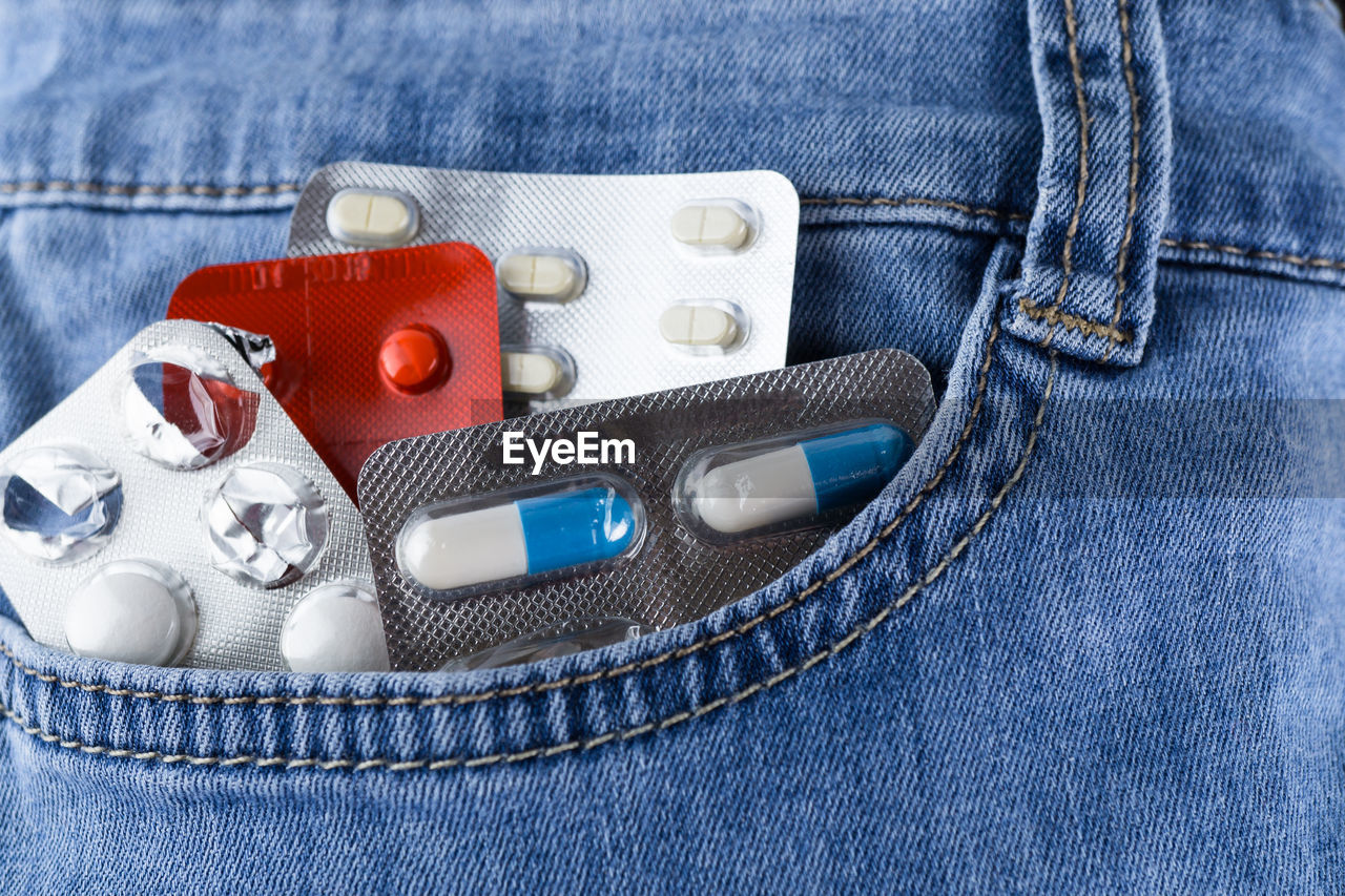 Close-up of medicine in pocket