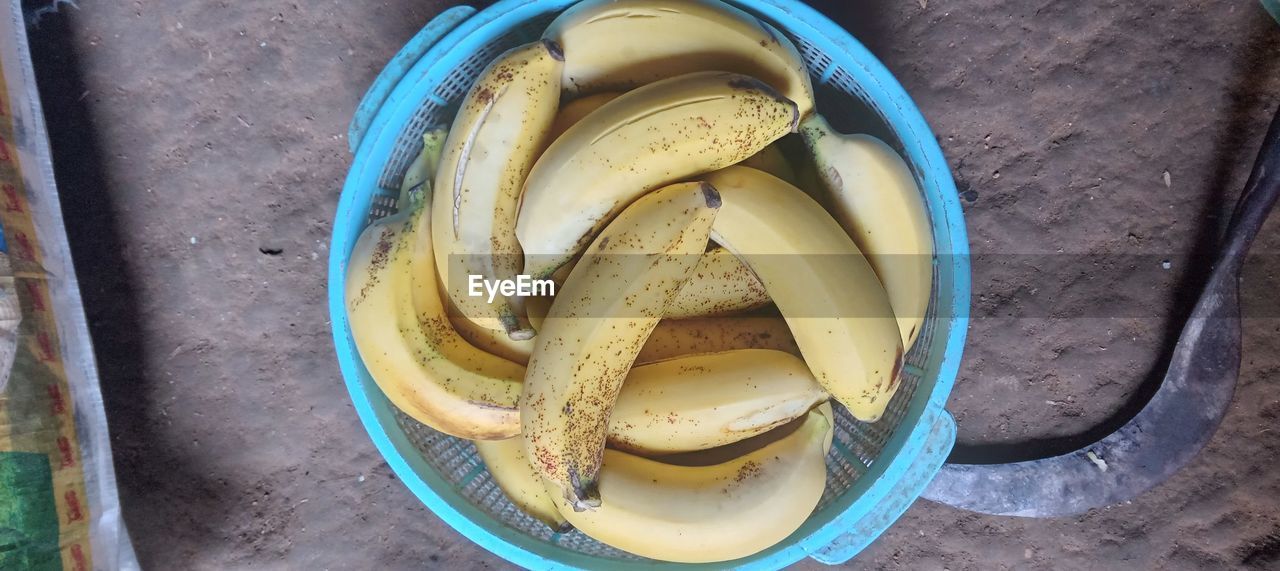 High angle view of bananas on table