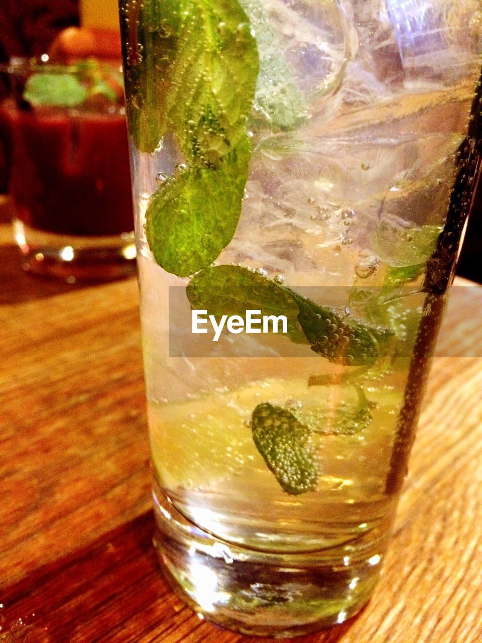 Close-up of cocktail served in glass on table