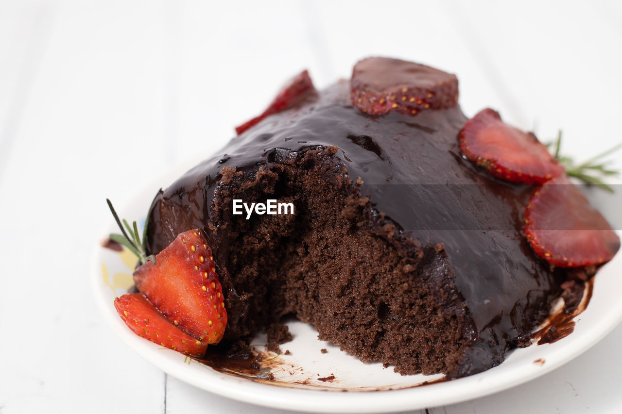 Close-up of chocolate cake in plate