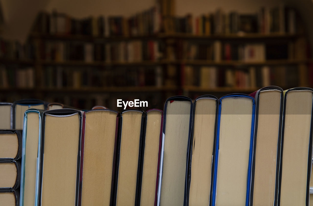 Close-up of library bookshelf