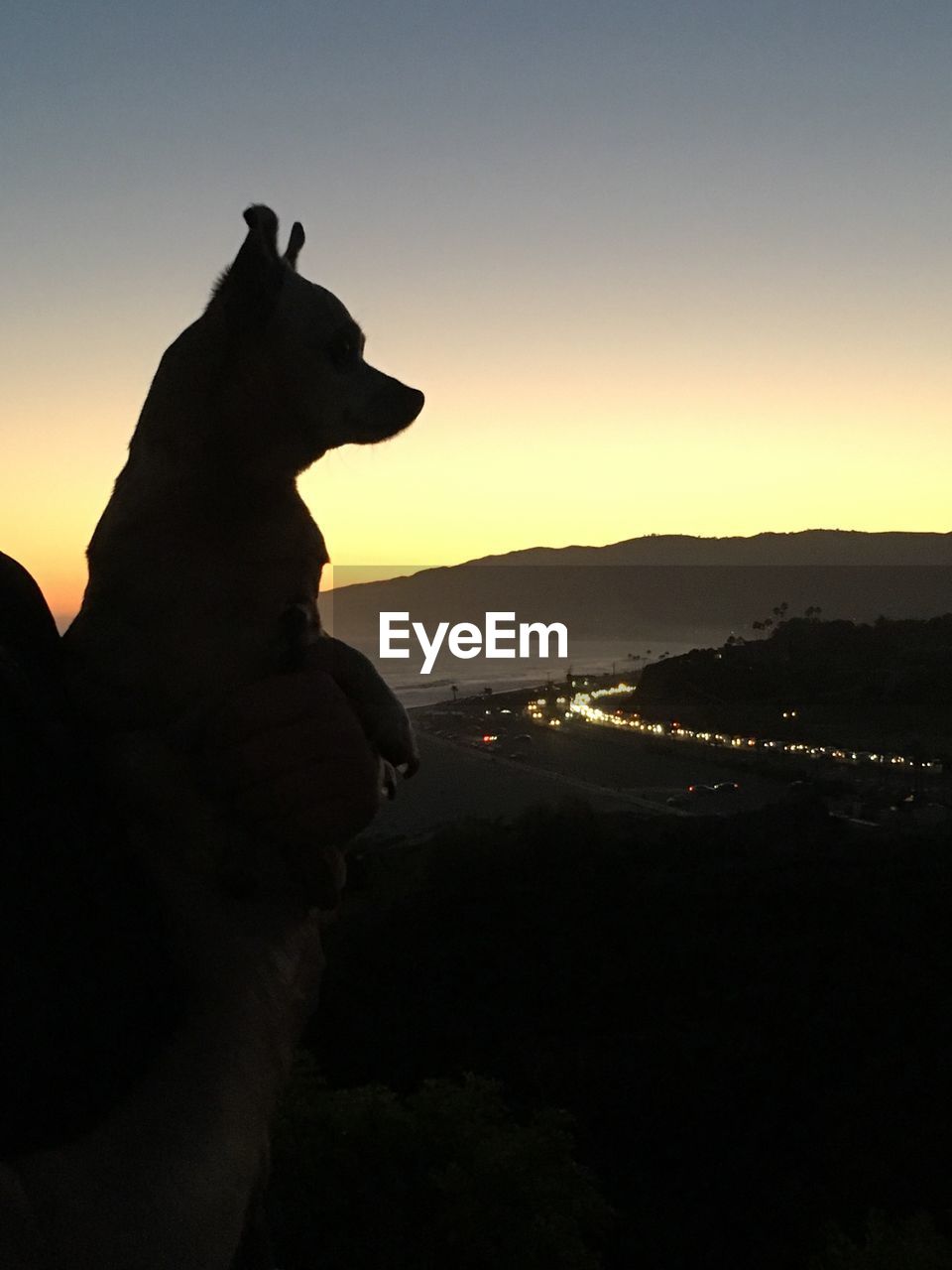 SILHOUETTE OF STATUE ON MOUNTAIN