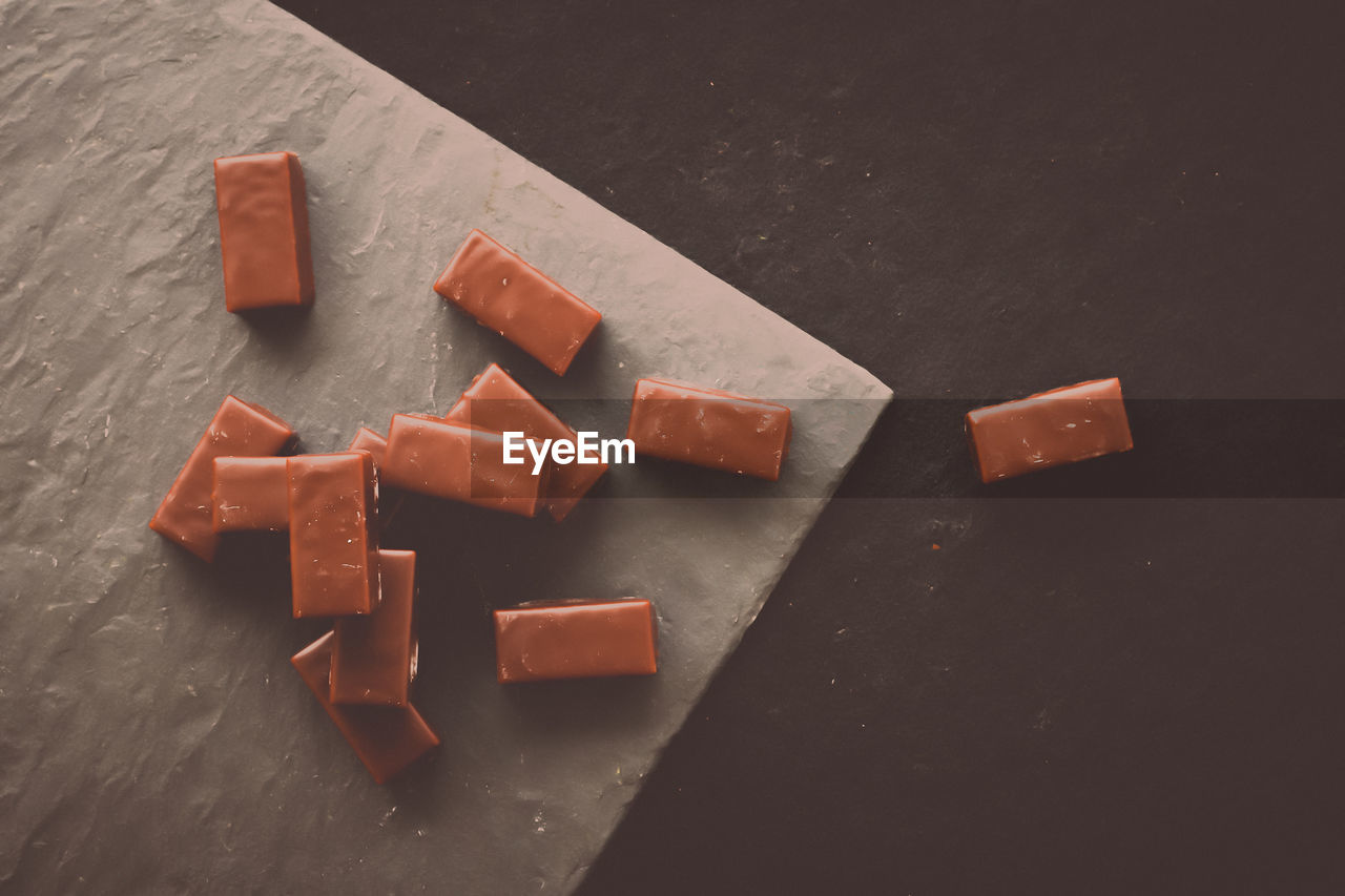 high angle view of wooden blocks on table