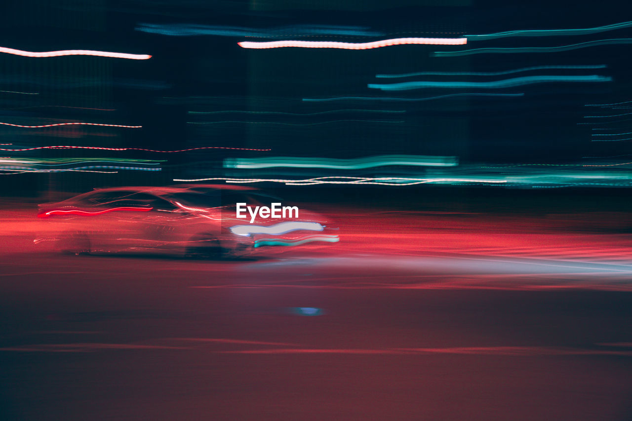 Light trails on road at night