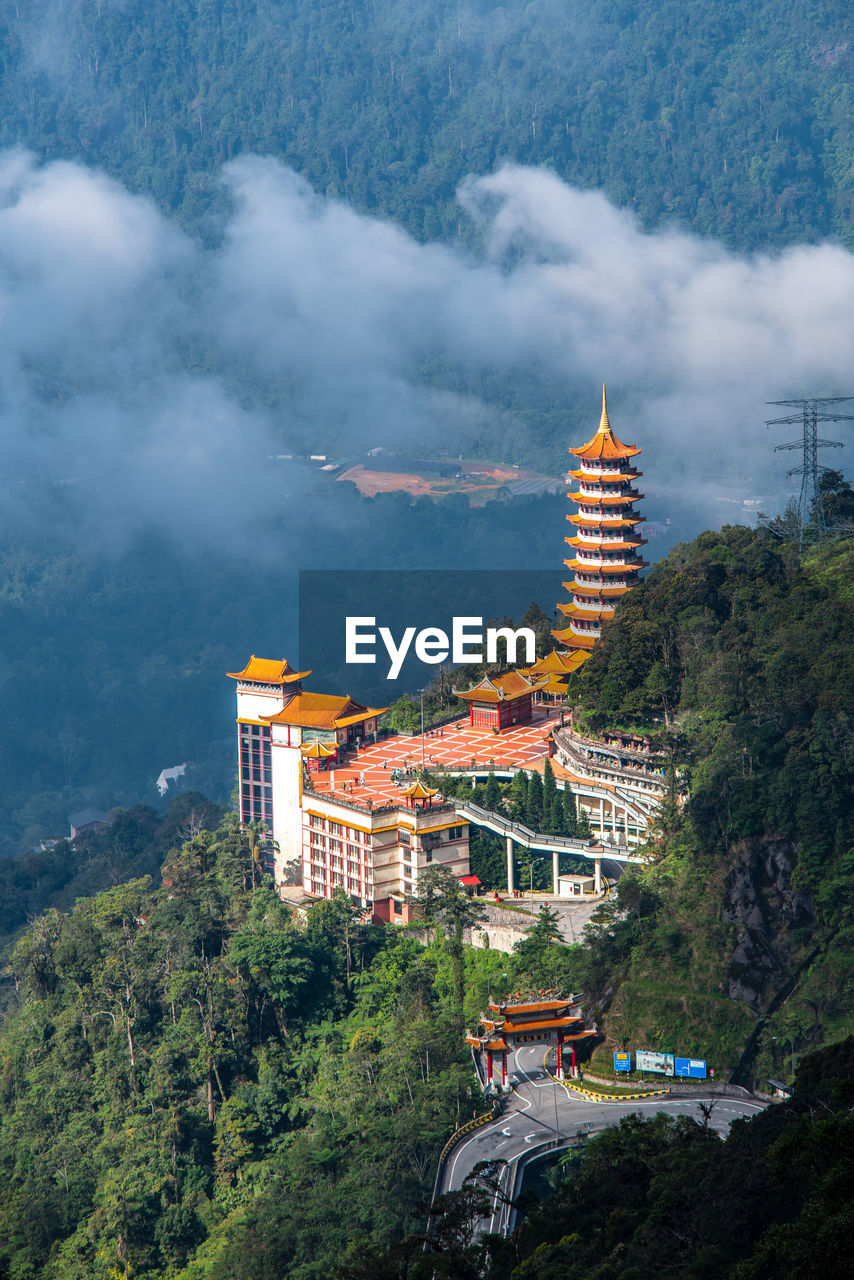 Chinese buddhist temple in the middle of a forest located in genting highland, malaysia