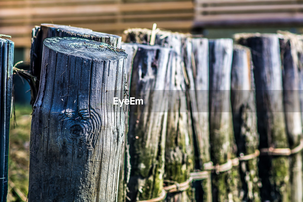 CLOSE-UP VIEW OF WOODEN POST