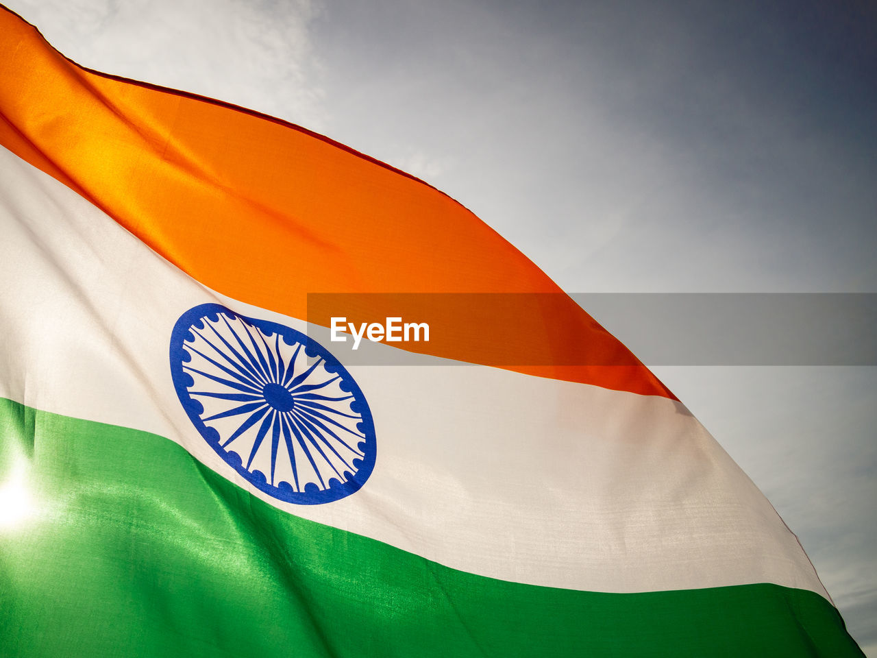 Close-up of indian flag against sky