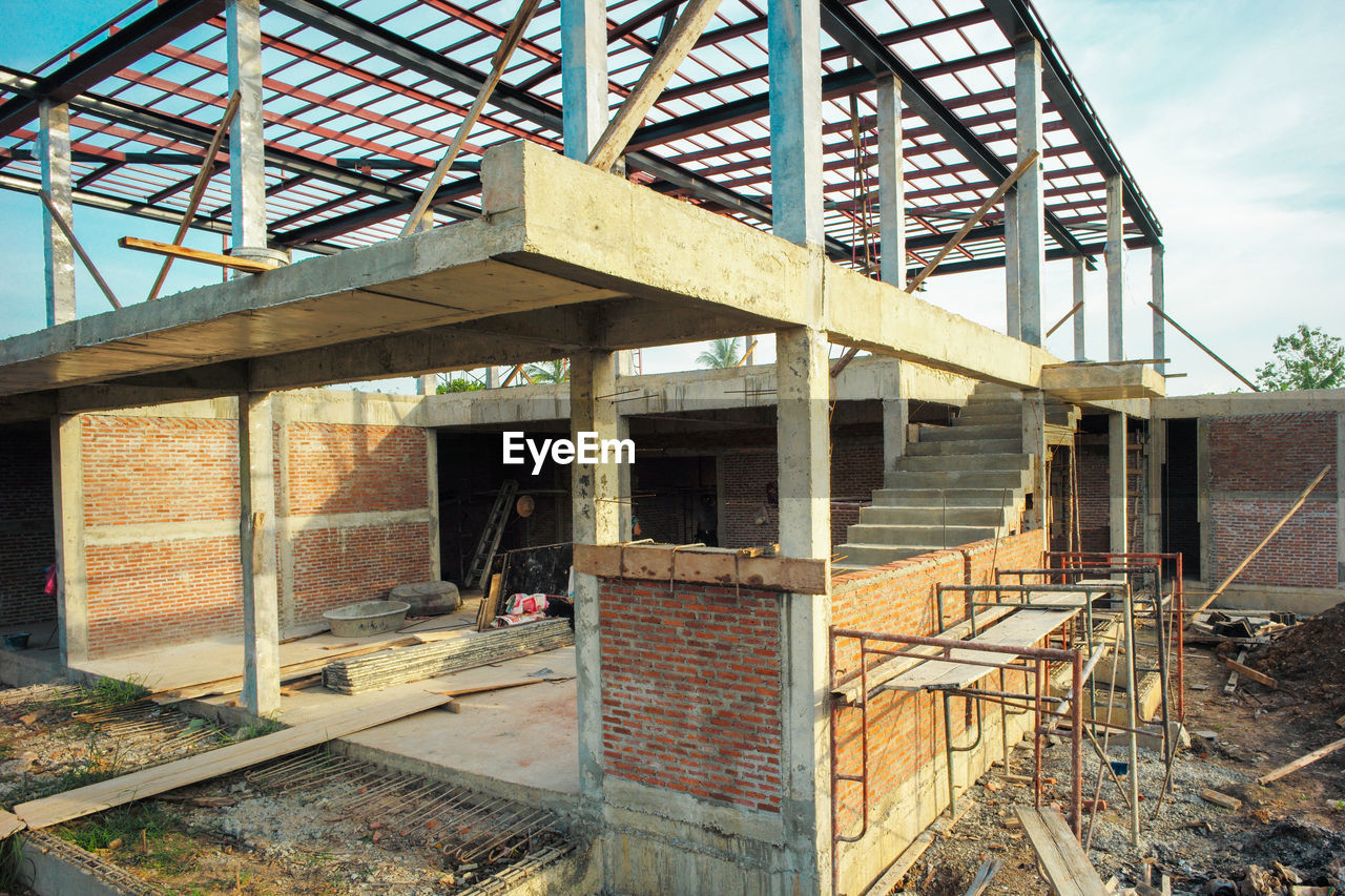 Perspective house under construction with clear blue sky background