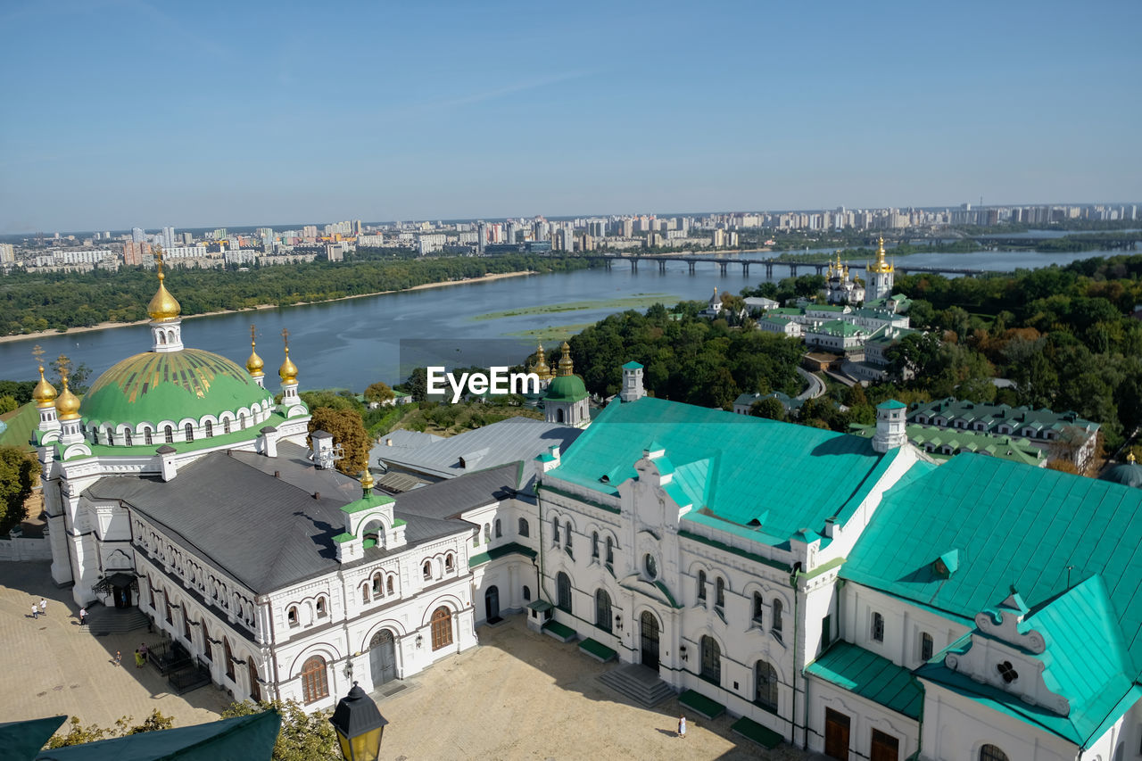 Buildings and orthodox church in kiev city