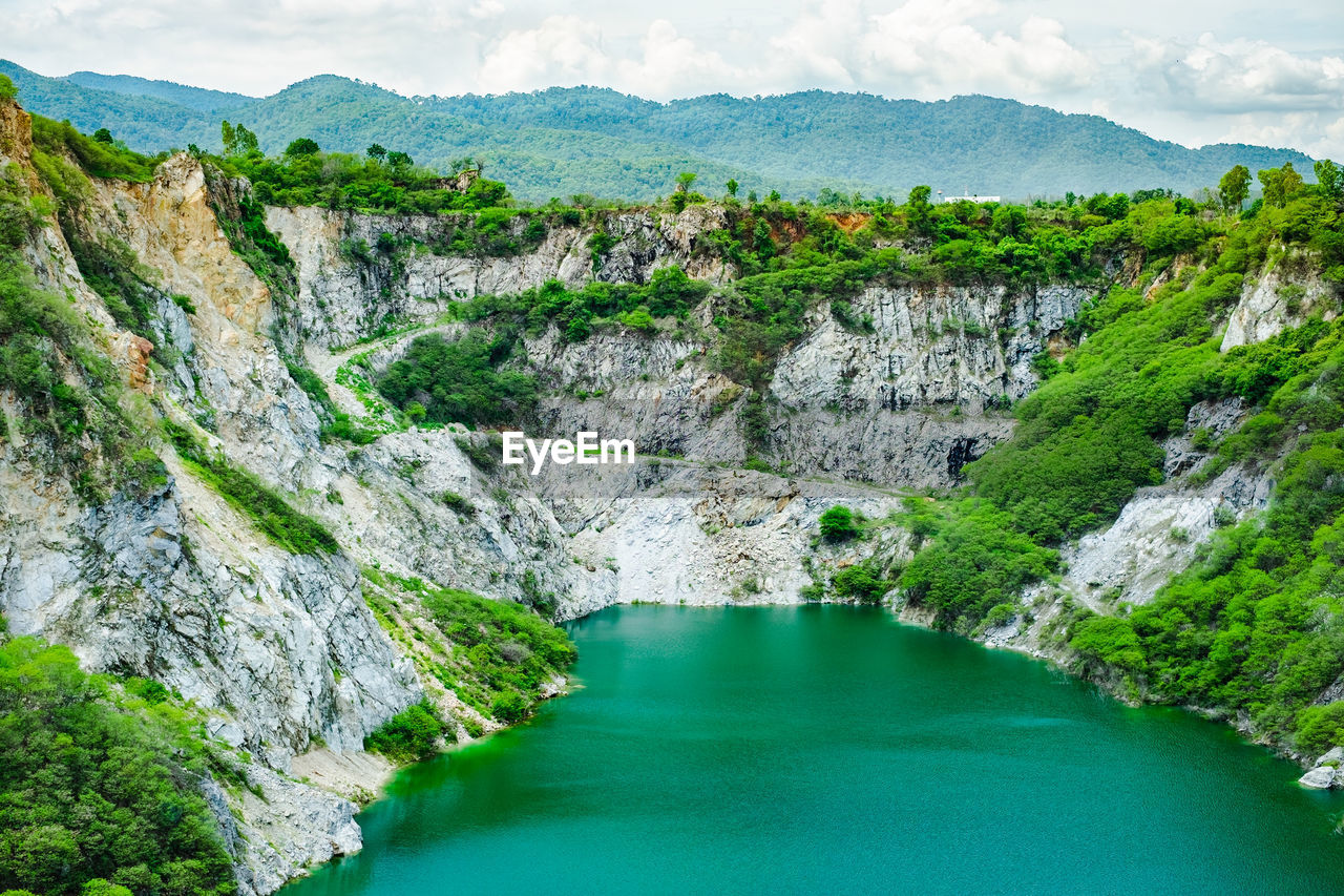 SCENIC VIEW OF RIVER AMIDST MOUNTAINS