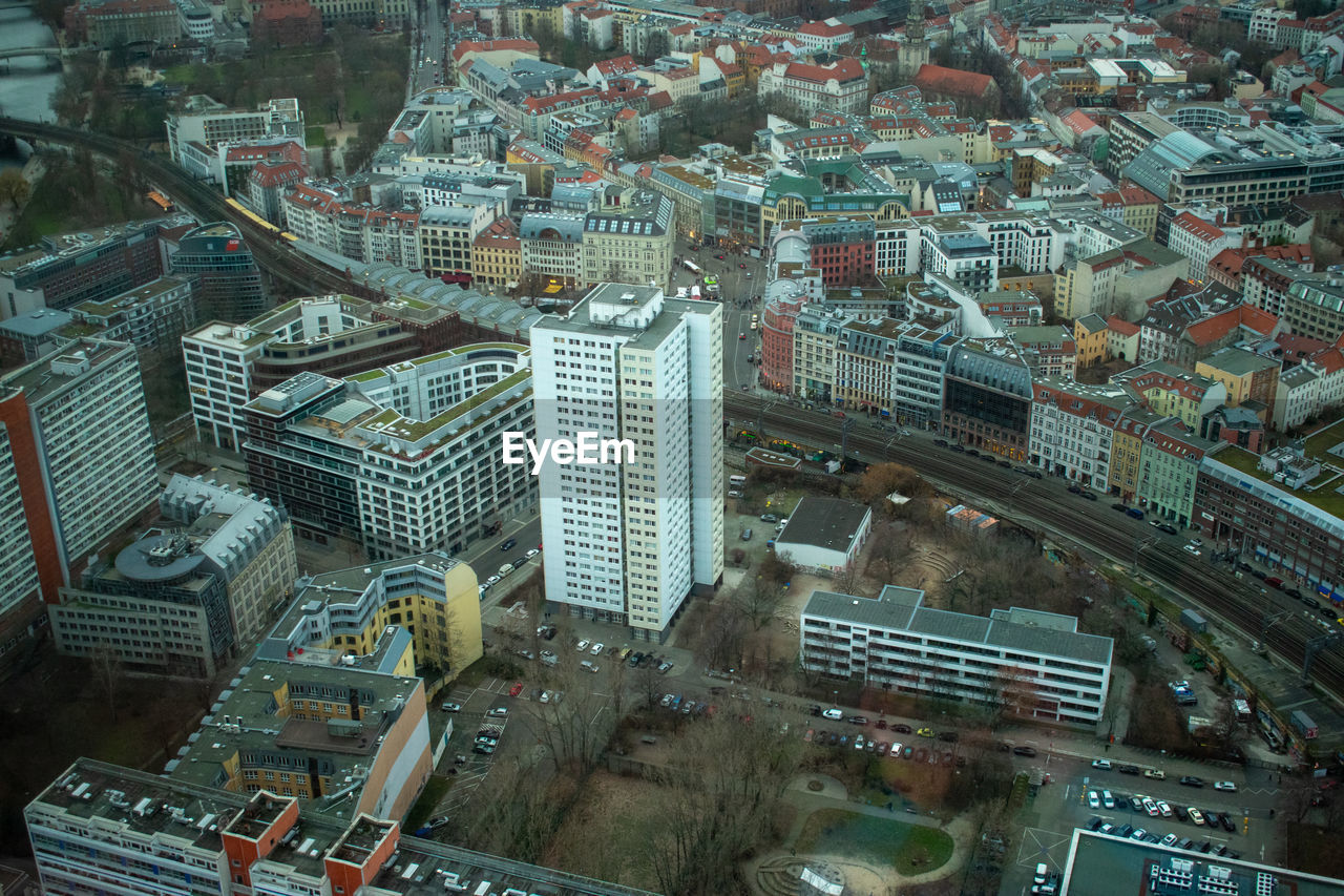 high angle view of city street