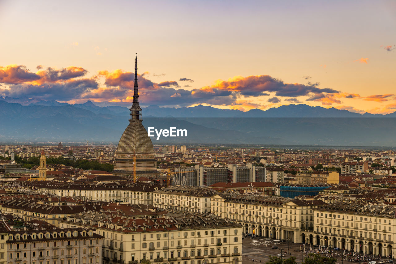 Turin cityscape at sunset
