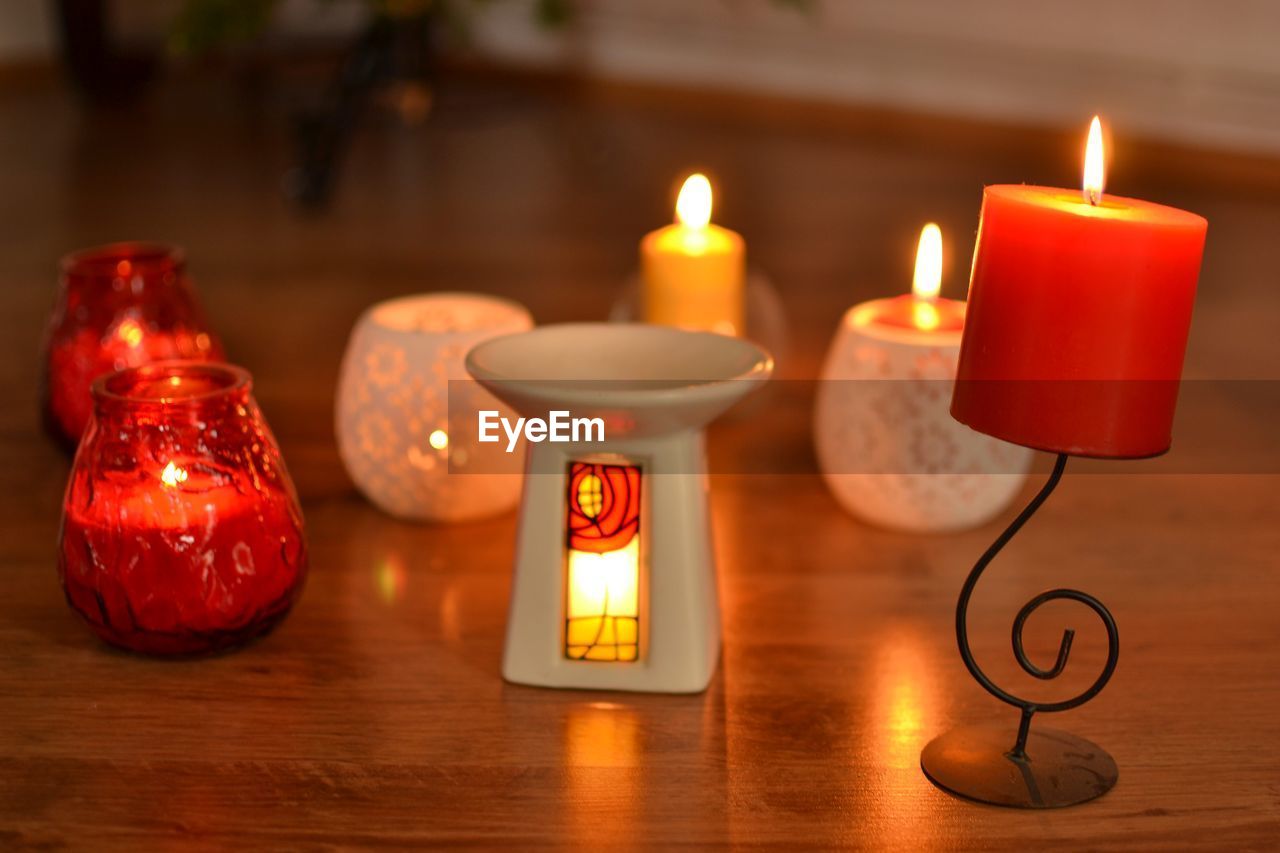 Close-up of illuminated candles