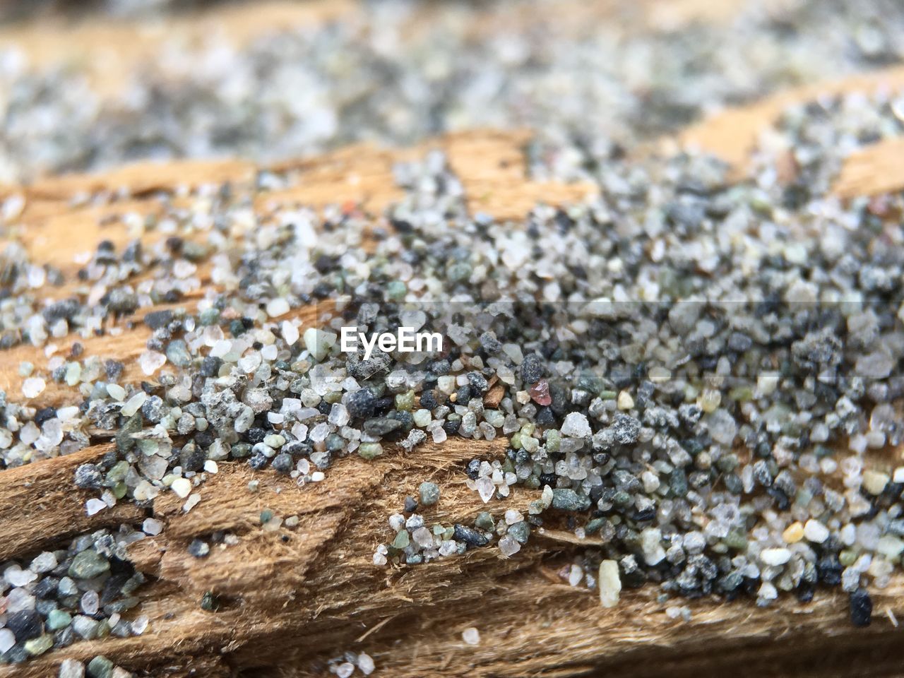 Close-up of stones on wood