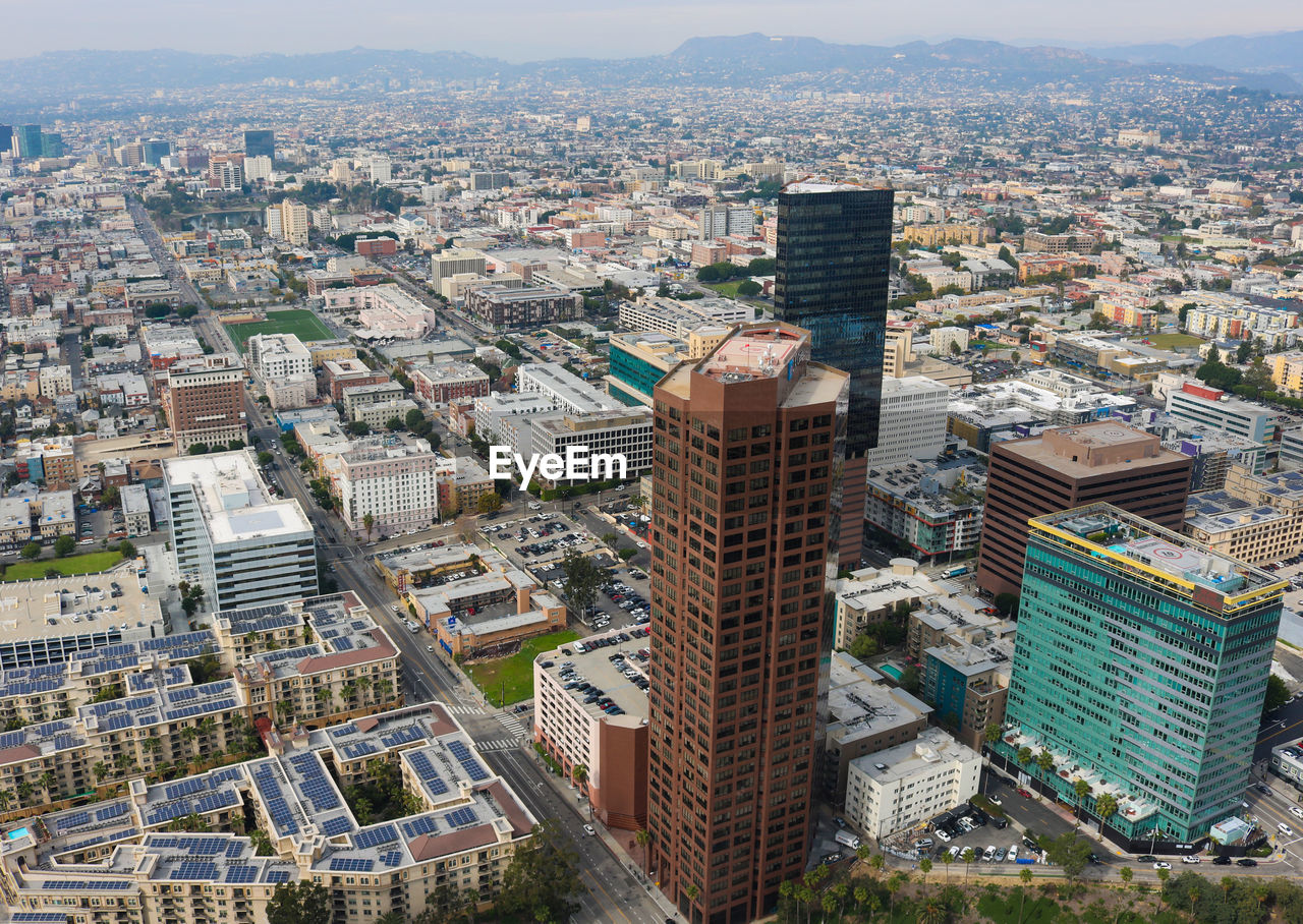 High angle view of cityscape against sky