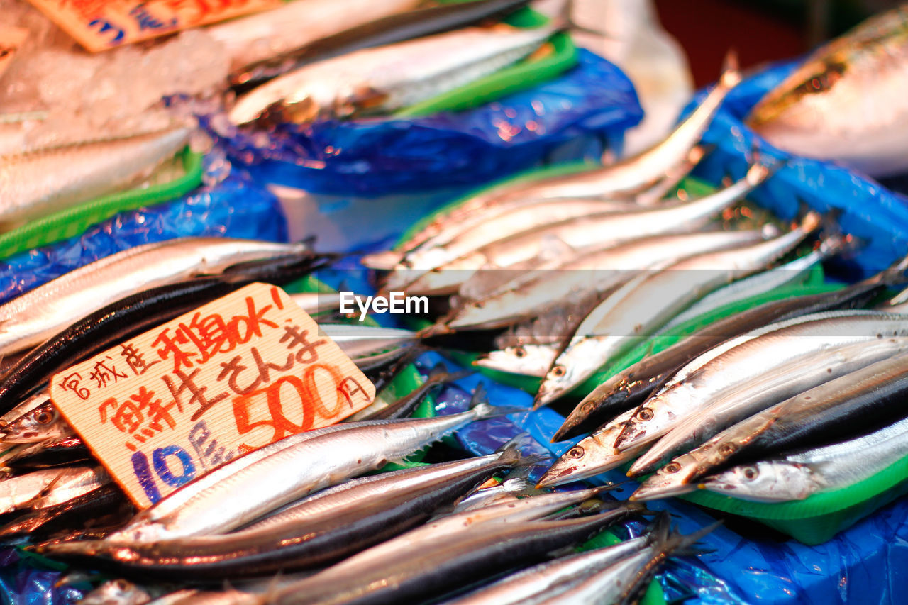 Close-up of fish for sale at market stall