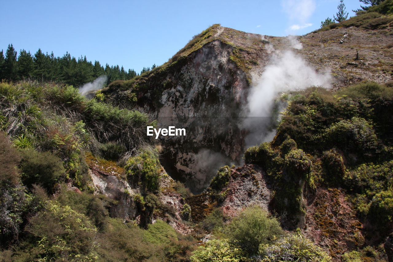 Low angle view of rock formations at craters of the moon