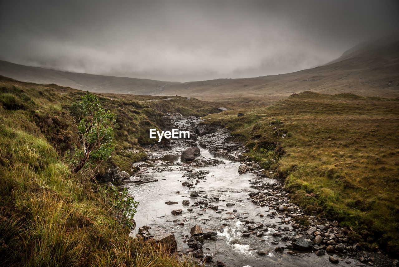 Scenic view of river flowing through rocks