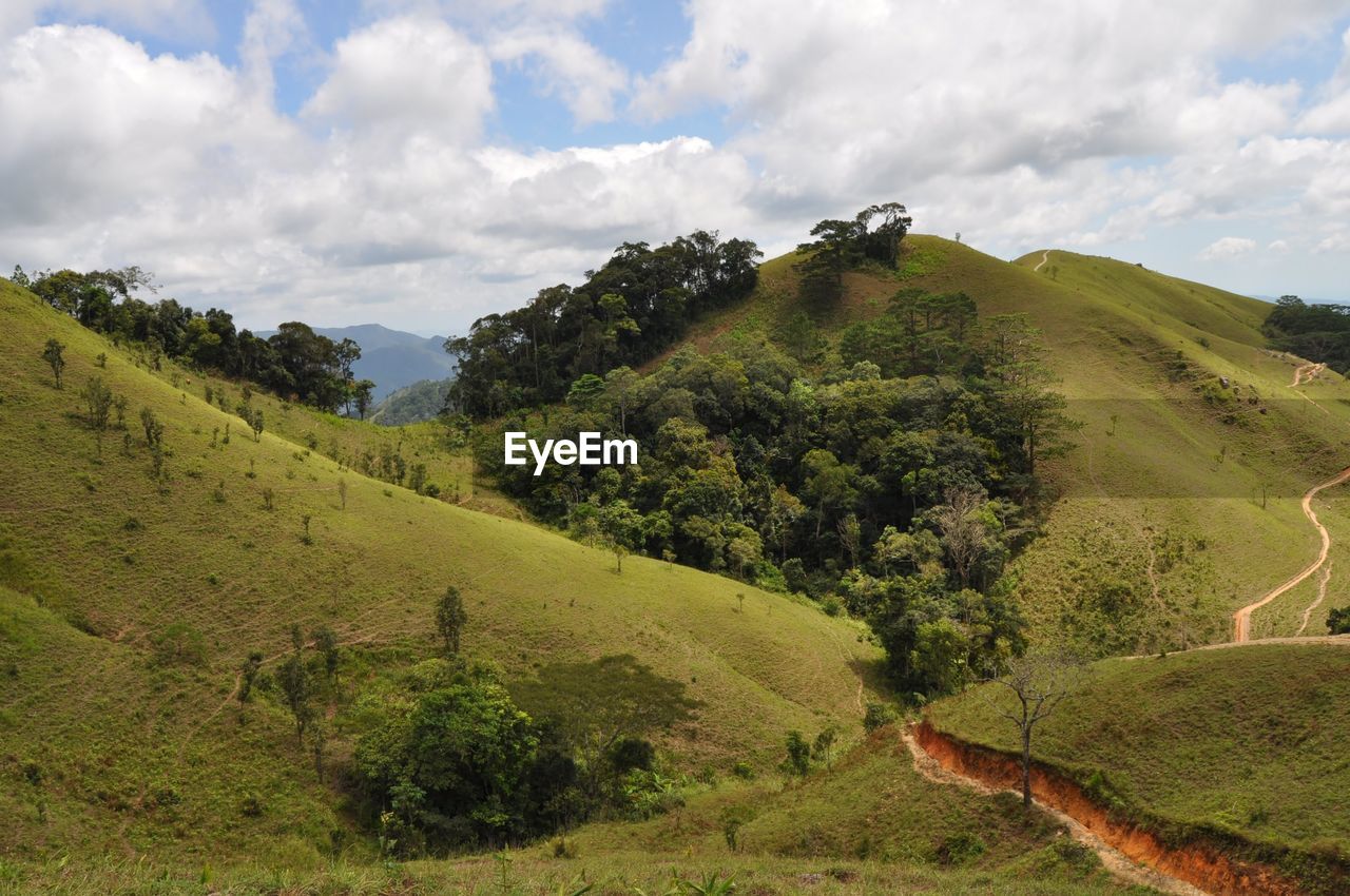 SCENIC VIEW OF LANDSCAPE AND MOUNTAINS AGAINST SKY