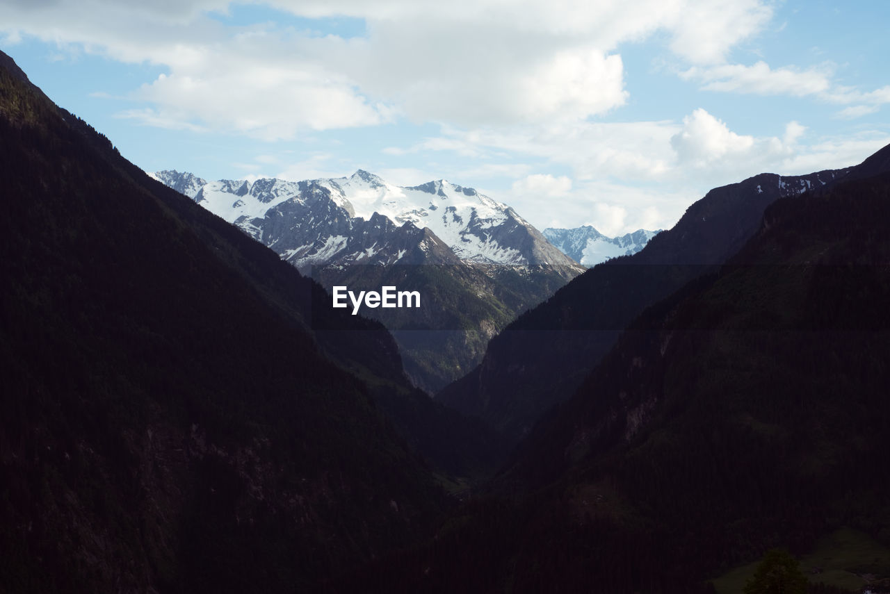 Scenic view of snowcapped mountains against sky