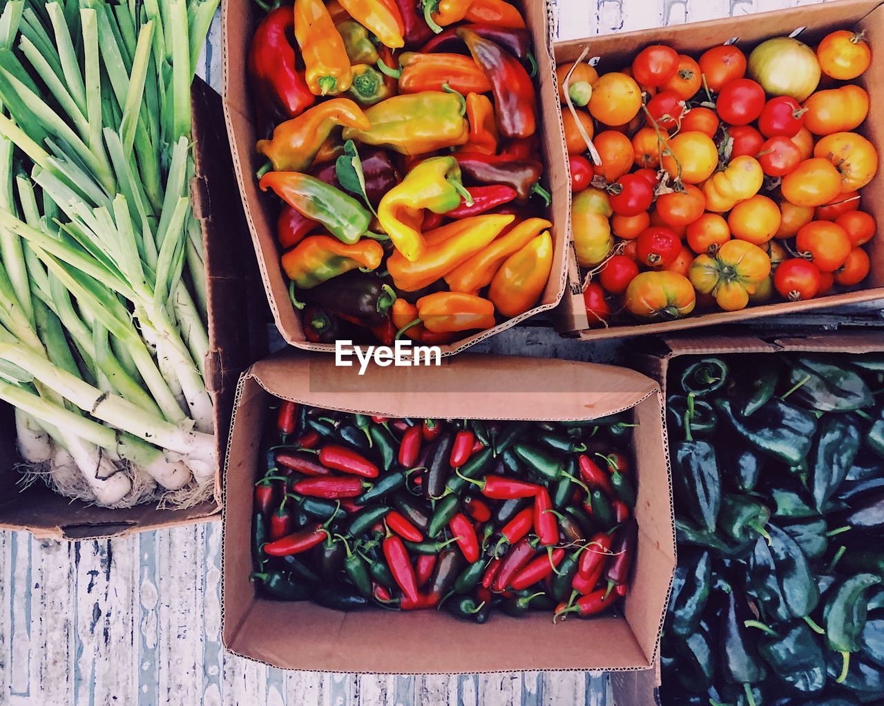 High angle view of vegetables in crate