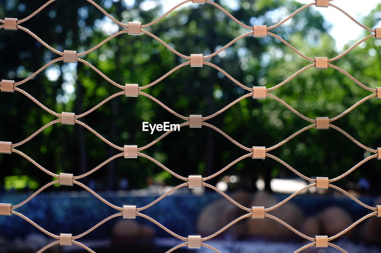 Close-up of chainlink fence against trees