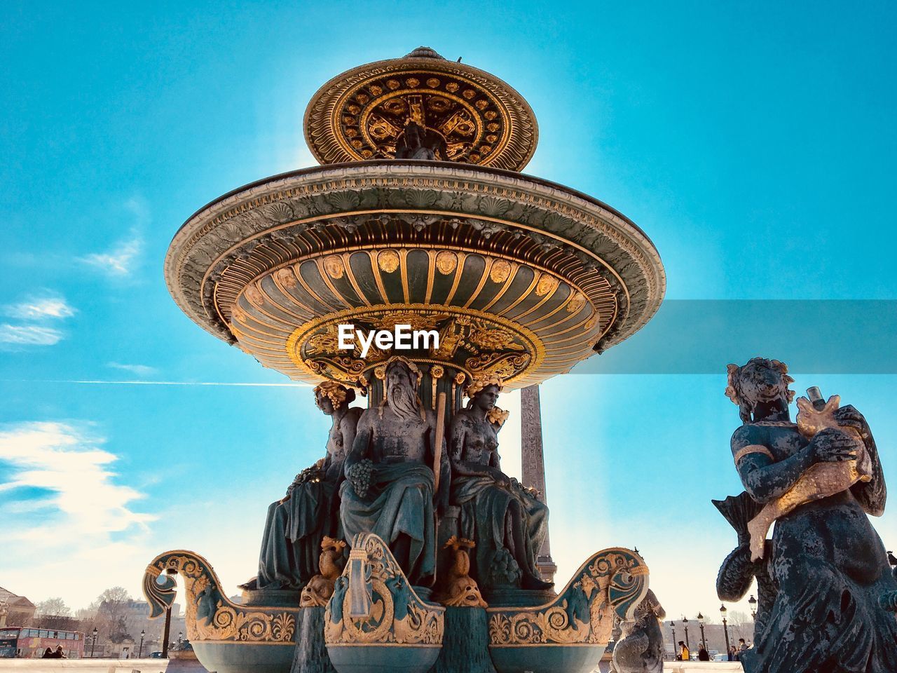 Low angle view of fountain on place de la concorde in paris 