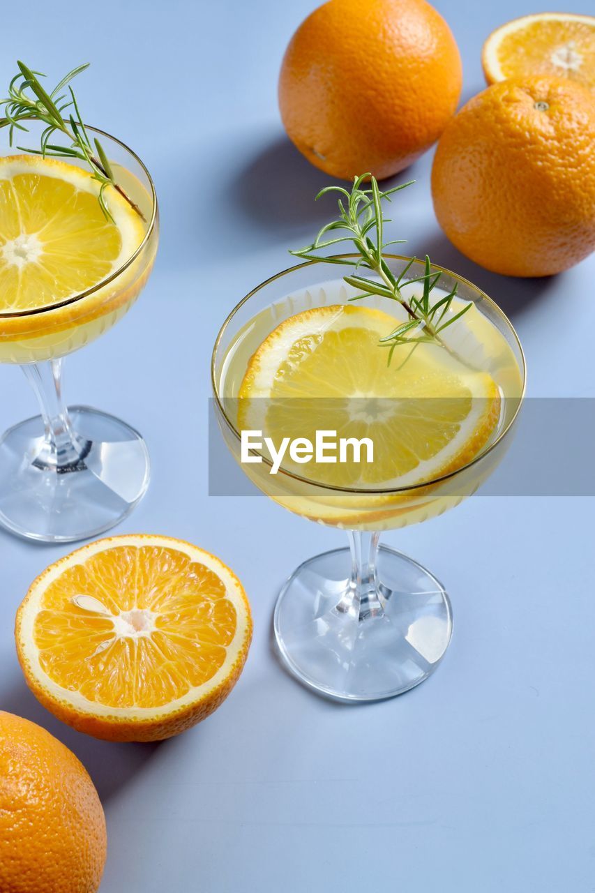 Fruits in glass on table