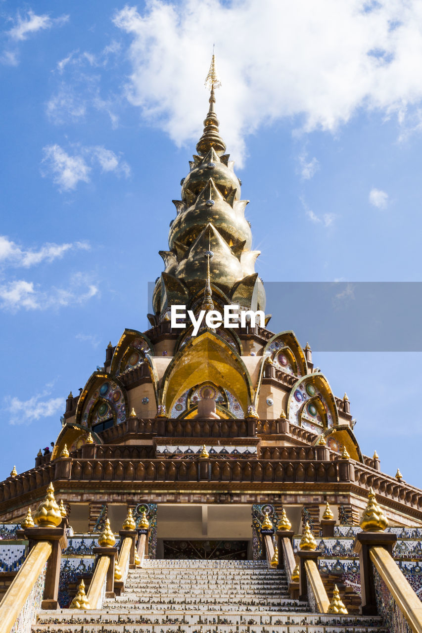 Low angle view of temple building against sky