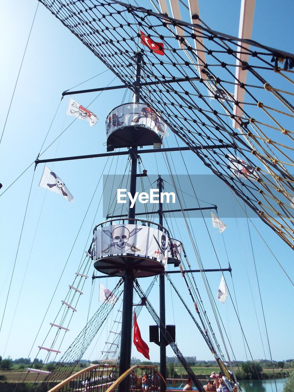 Low angle view of tall ship against clear sky