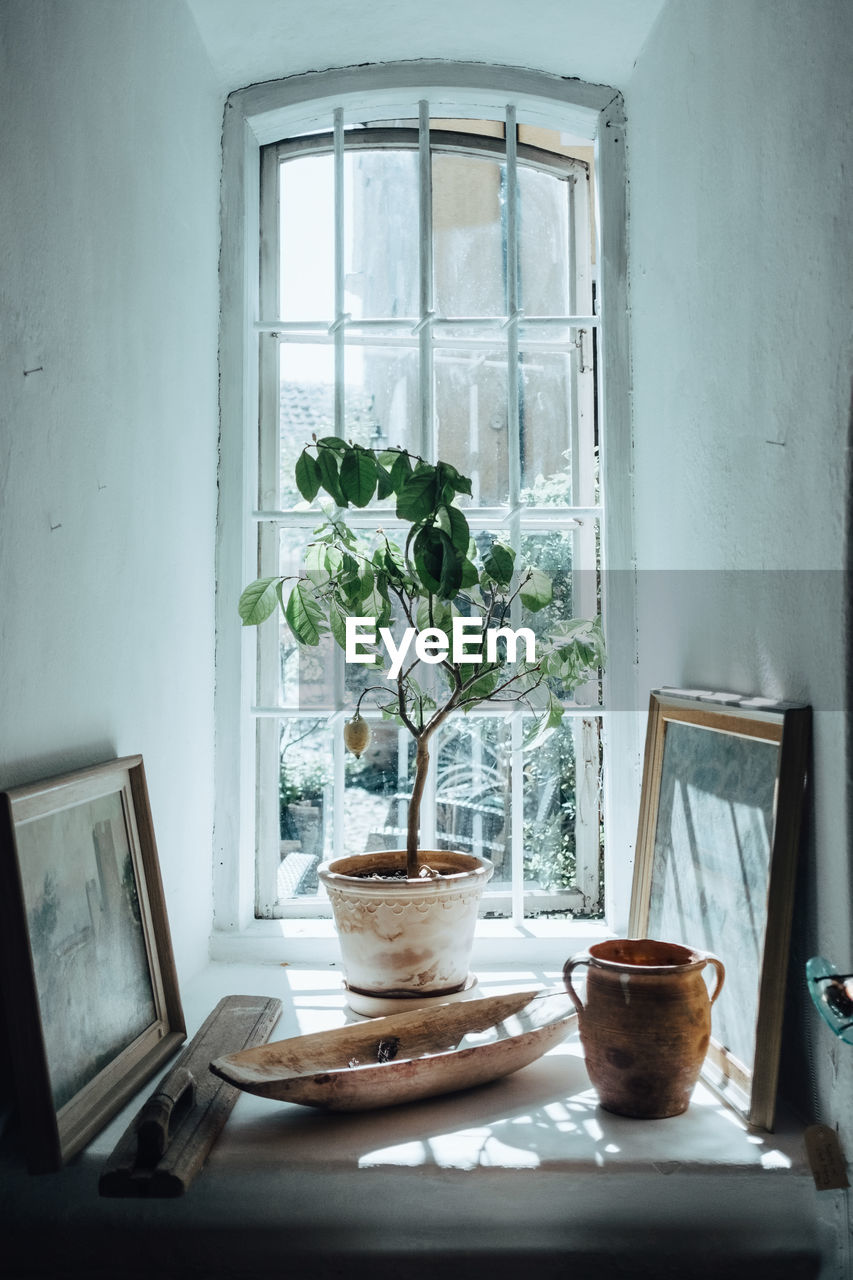 Decors on window sill at home