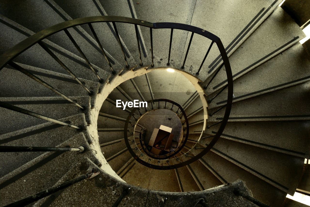 High angle view of spiral stairs