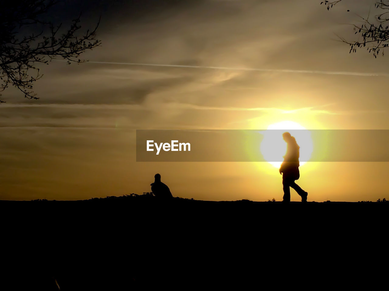 SILHOUETTE MAN ON FIELD AT SUNSET