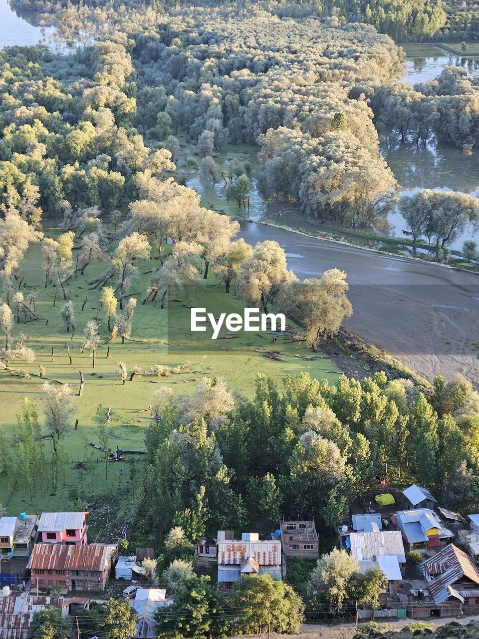 aerial photography, high angle view, plant, nature, tree, architecture, water, day, building exterior, aerial view, no people, built structure, city, land, outdoors, building, town, beauty in nature, growth, terrain, landscape, environment, scenics - nature, sunlight, screenshot