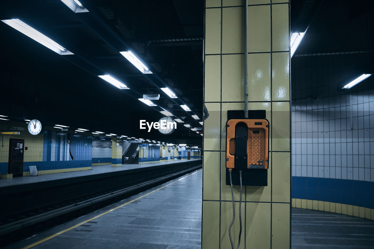 Phone mounted on a metro station column