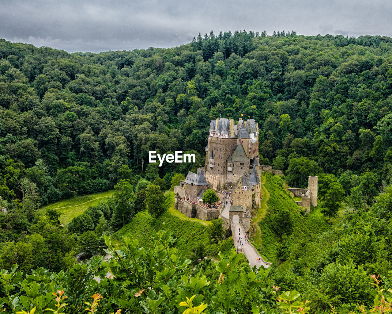 High angle view of tourists in eltz castle