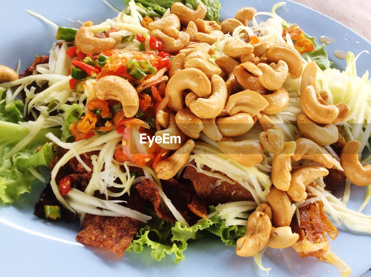 Close-up of food served on table