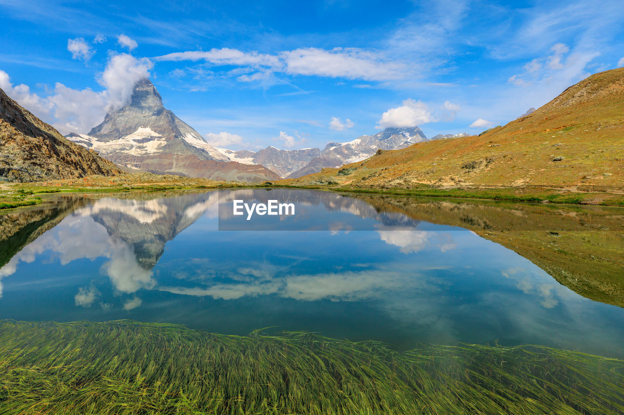 SCENIC VIEW OF LAKE AND MOUNTAIN AGAINST SKY