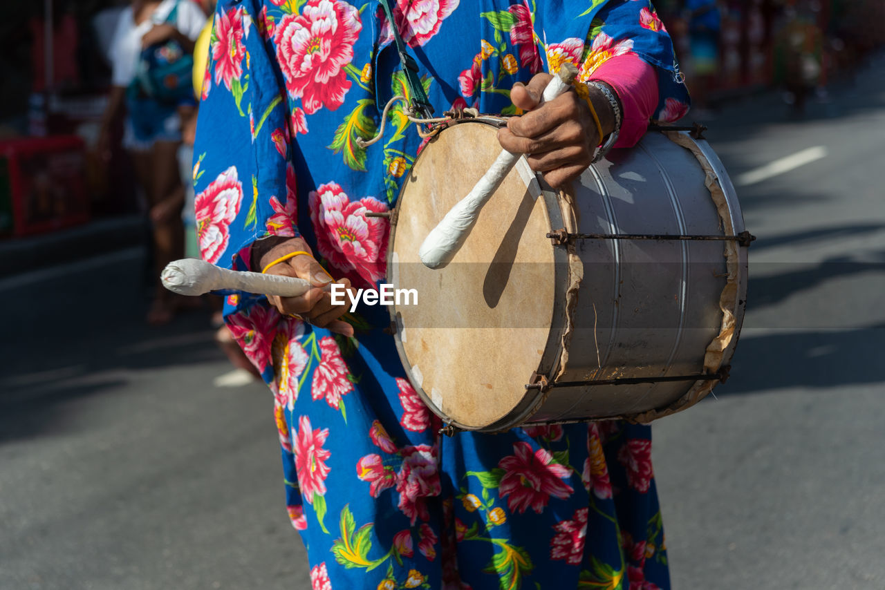 Musicians from traditional groups are seen playing during the fuzue pre-carnival 