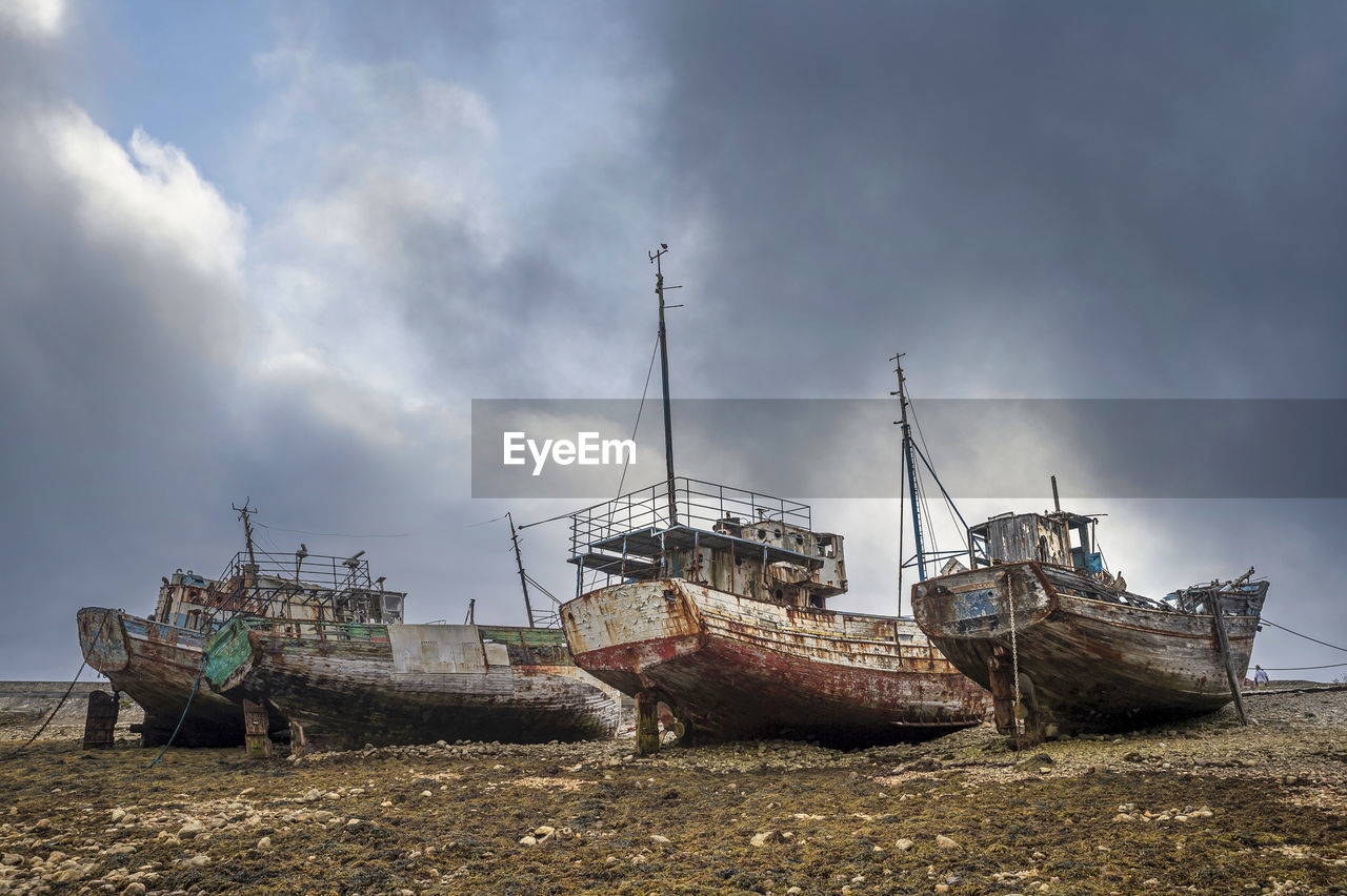 France, brittany, camaret-sur-mer, clouds over ship cemetery