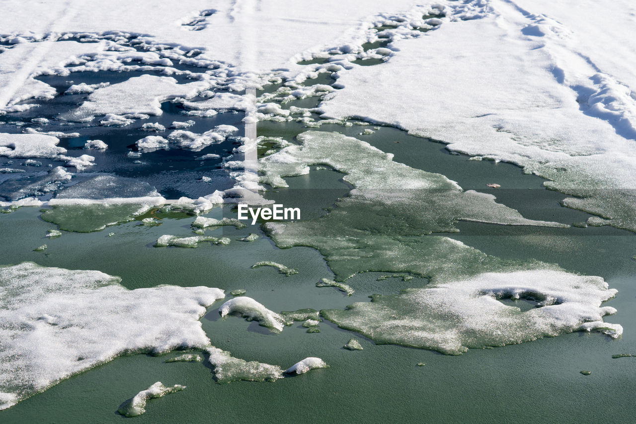 CLOSE-UP OF SNOW IN WATER