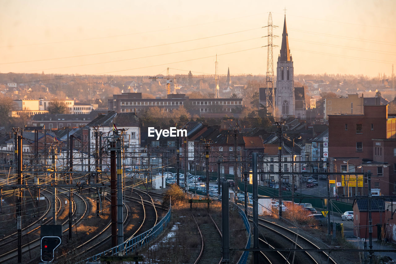 Charleroi cityscape at sunset