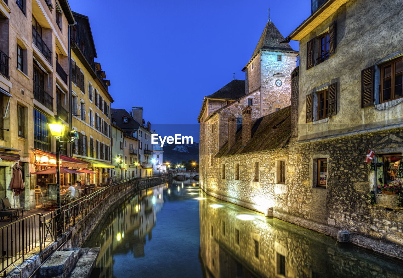 Palais de l'ile jail and canal in annecy old city by night, france, hdr
