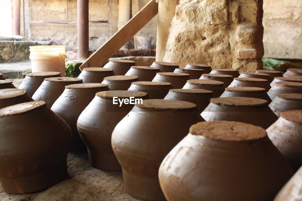 Close-up of clay pots