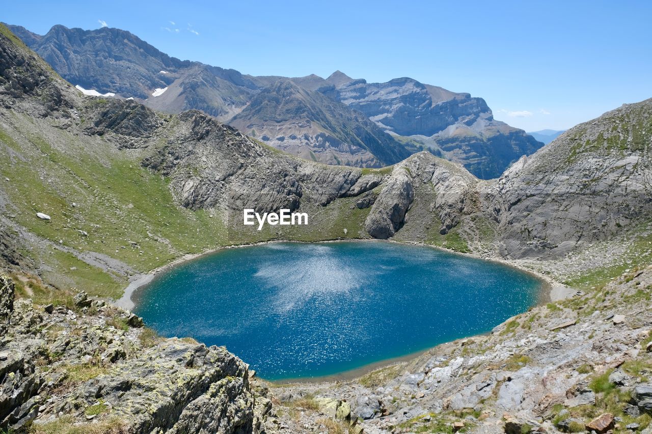 SCENIC VIEW OF LAKE AND MOUNTAINS