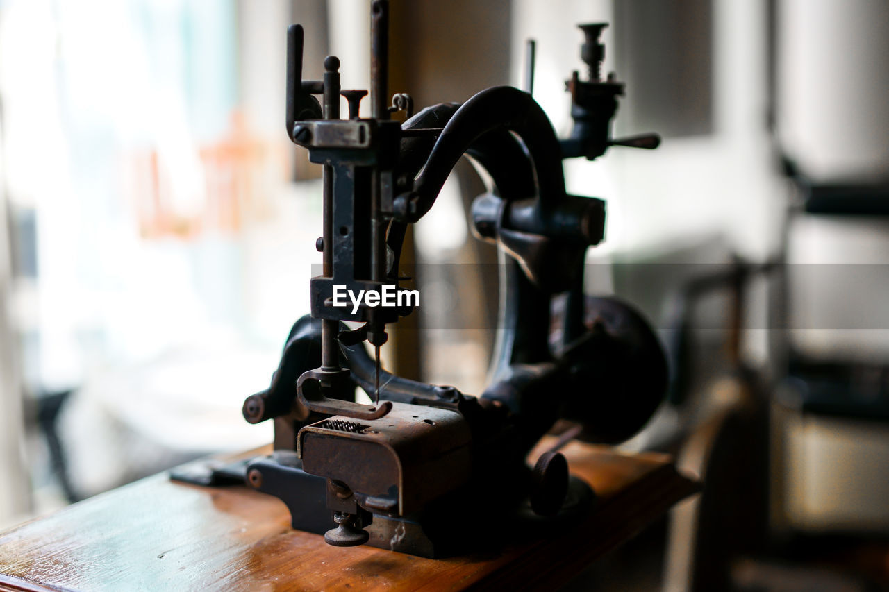 Close-up of old sewing machine