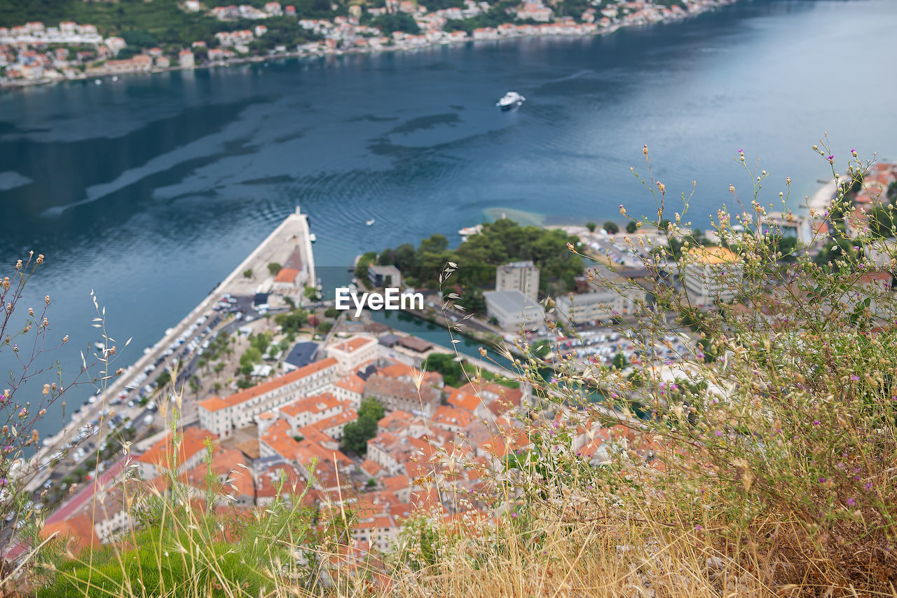 Nice view of the bay of kotor on a beautiful summer day in montenegro.