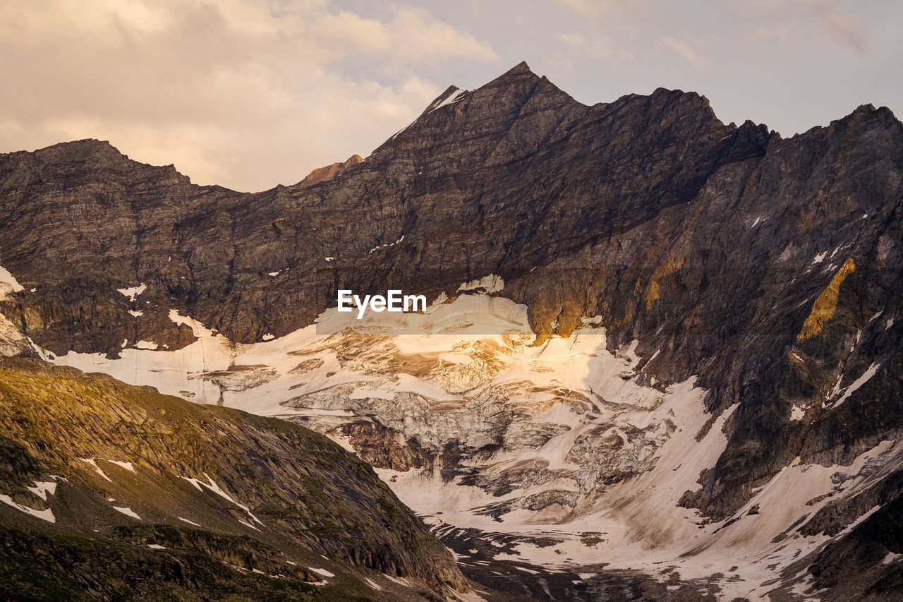 Alpine sunset on a glacier 