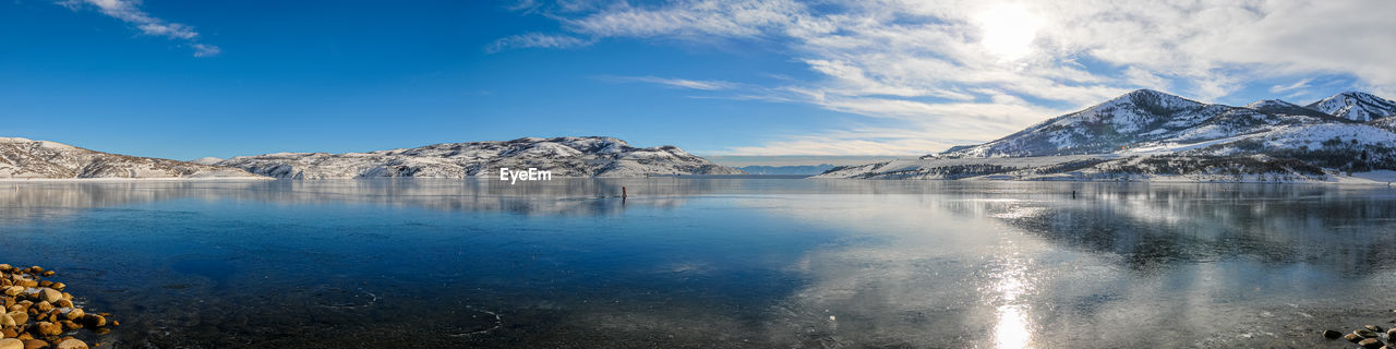 Ice on the surface of jordanelle reservoir in january